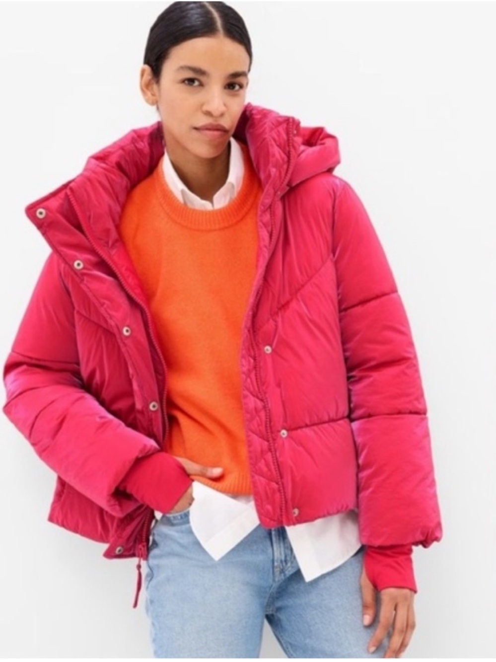 Pink Hooded Puffer Jacket - Women's Winter Coat GAP Size Small Neon Pink
